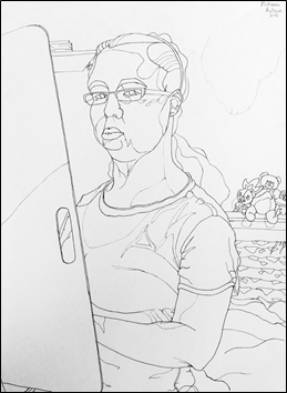 Blind contour self portrait-colored markers
